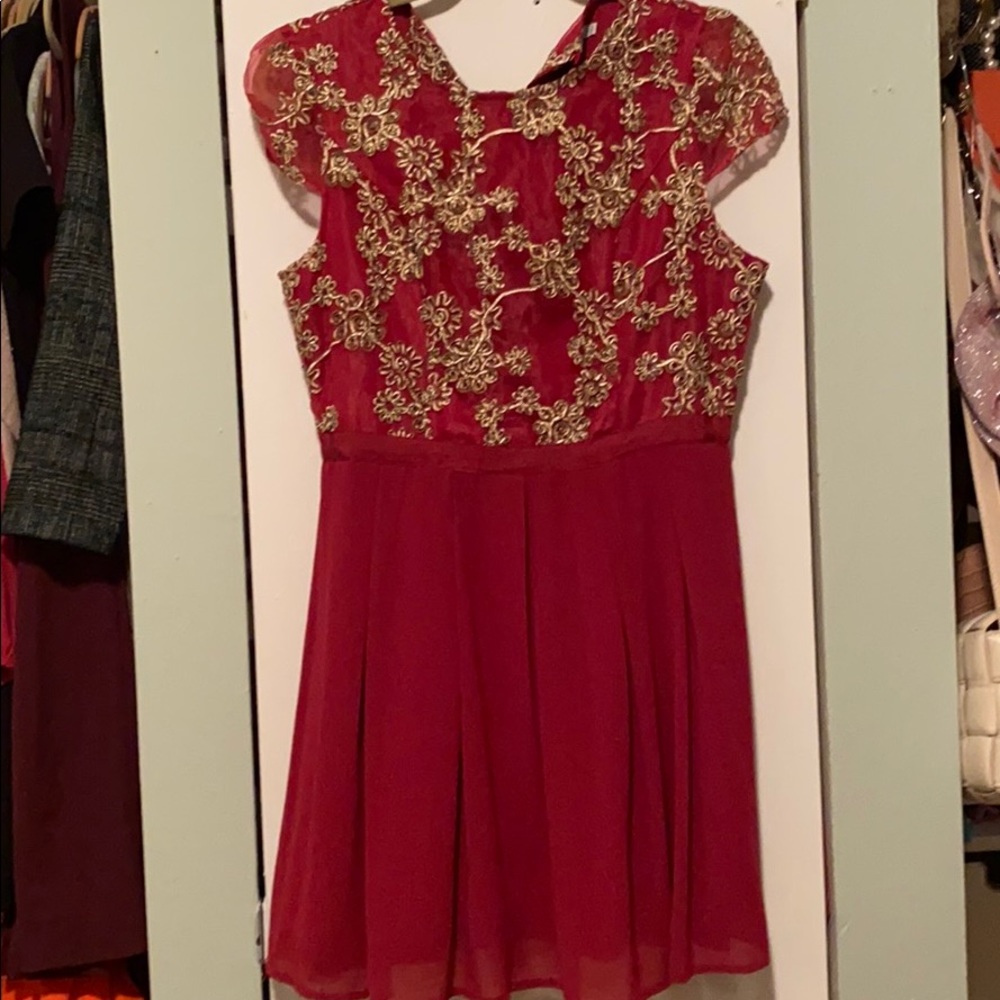 Gold embroidered fuschia swing dress
